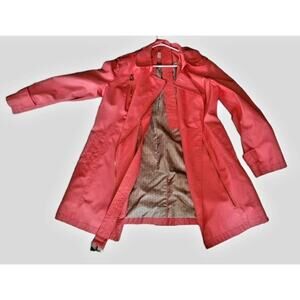 Michael Kors belted raincoat coral color lined trench L zip up elegant